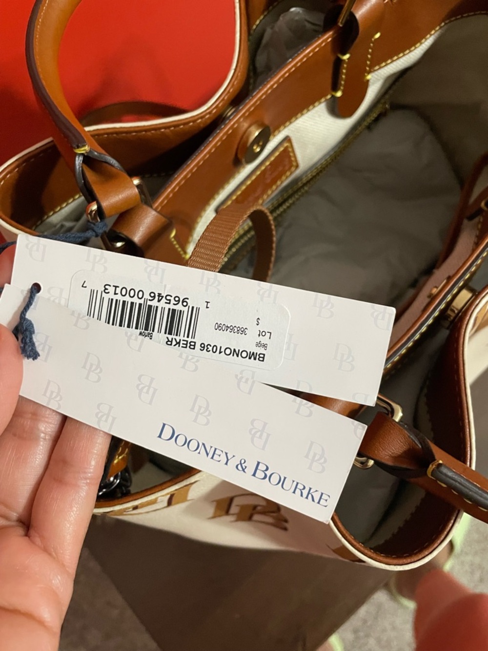 Dooney & Bourke Cream Tote with Tan DB Logo and Trim - Picture 3 of 7